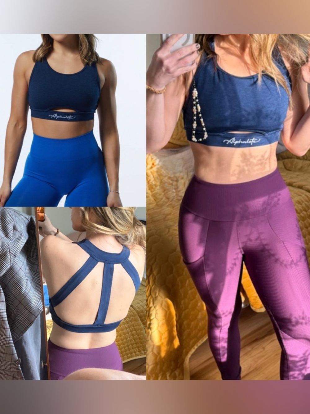 Alphalete trinity sports bra top cut out strappy back navy m
